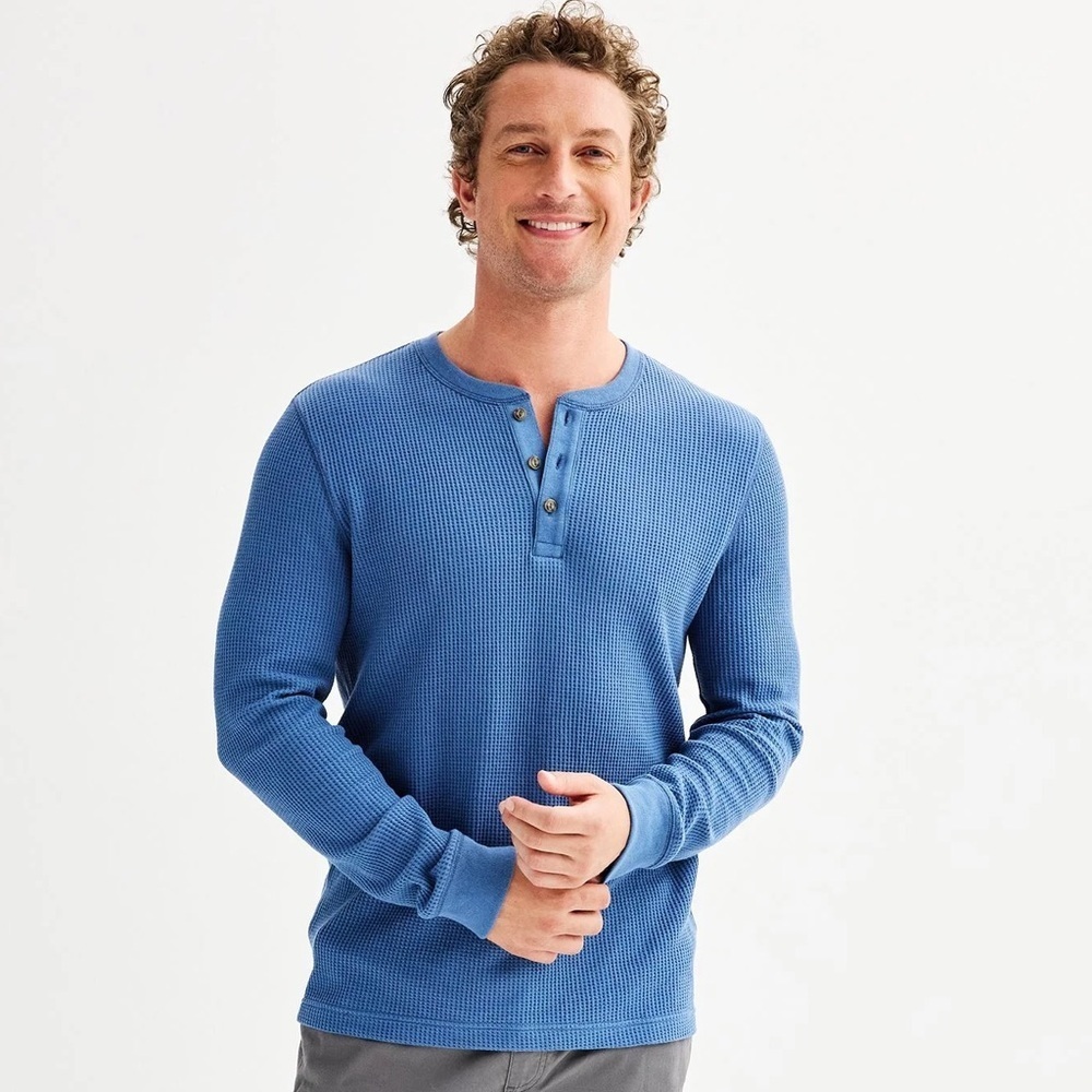 NWOT Men’s Sonoma Goods For Life Waffle Henley Long Sleeve Tee XXL Blue